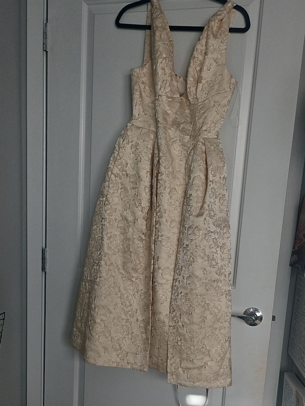 House of CB Cream Floral Jacquard V-Neck Midi Dress